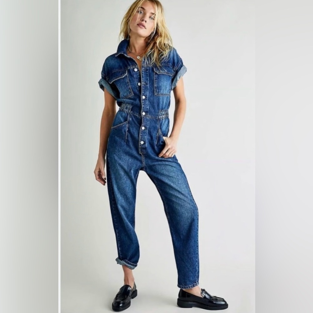 We The Free People Marci Coverall in High Noon Denim Jumpsuit New Size L